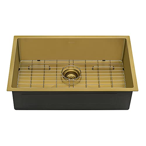 Ruvati 33-Inch Undermount Satin Brass Matte Gold Stainless Steel Kitchen Sink 16 Gauge Single Bowl - Rvh6433Gg #TOP2
