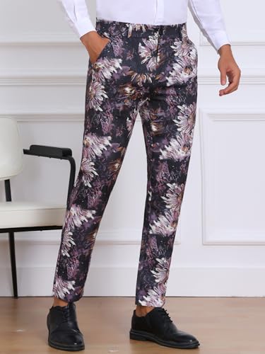 Lars Amadeus Floral Pants for Men's Pattern Trousers Straight Leg Flat Front Flower Printed Pants2