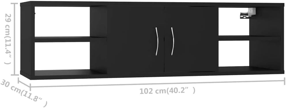 Wall Shelf Black, 40.2x11.8x11.4 Engineered Wood, 6-Tier Storage, Floating Ledge Design for Bathroom, Living Room Decor