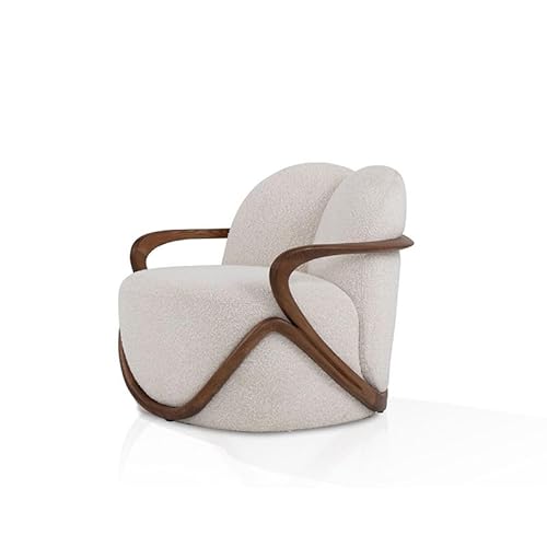 Modern Lounge Chair, White Fabric Accent Chair with Solid Ash