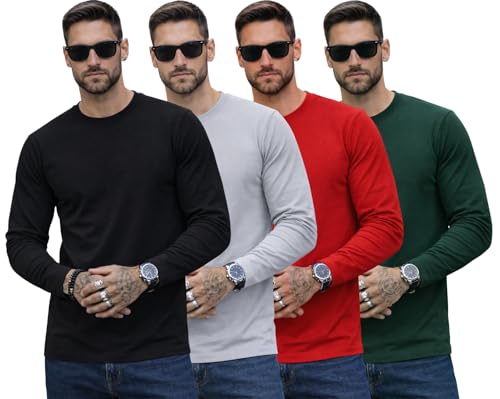 Image of RodZen 100% Pure Cotton Round Neck Regular Fit Plain Solid Full Sleeve T-Shirt Combo for Men & Boys (Pack of 4 Available in Size S to 2XL)
