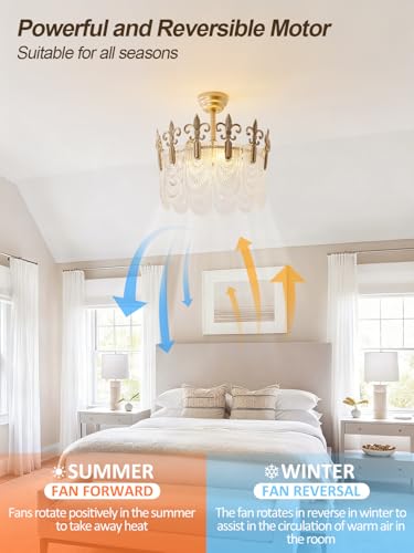 Image of Gold Crystal Fandelier Ceiling Fan with Light,20 inch Gold French Chandelier Ceiling Fans with Lights Remote Control, Morden Mid-Century Caged with 6 Speeds for Bedroom, Nursery, Living Room