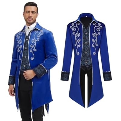 AFJIODUV Abrigo estilo steampunk vintage para hombre, de manga larga, de terciopelo, medieval, gótico, uniforme, para fiesta temática steampunk y baile, Halloween (azul, S) | Ya disponible en tu tienda friki favorita! En mundofriki.es!