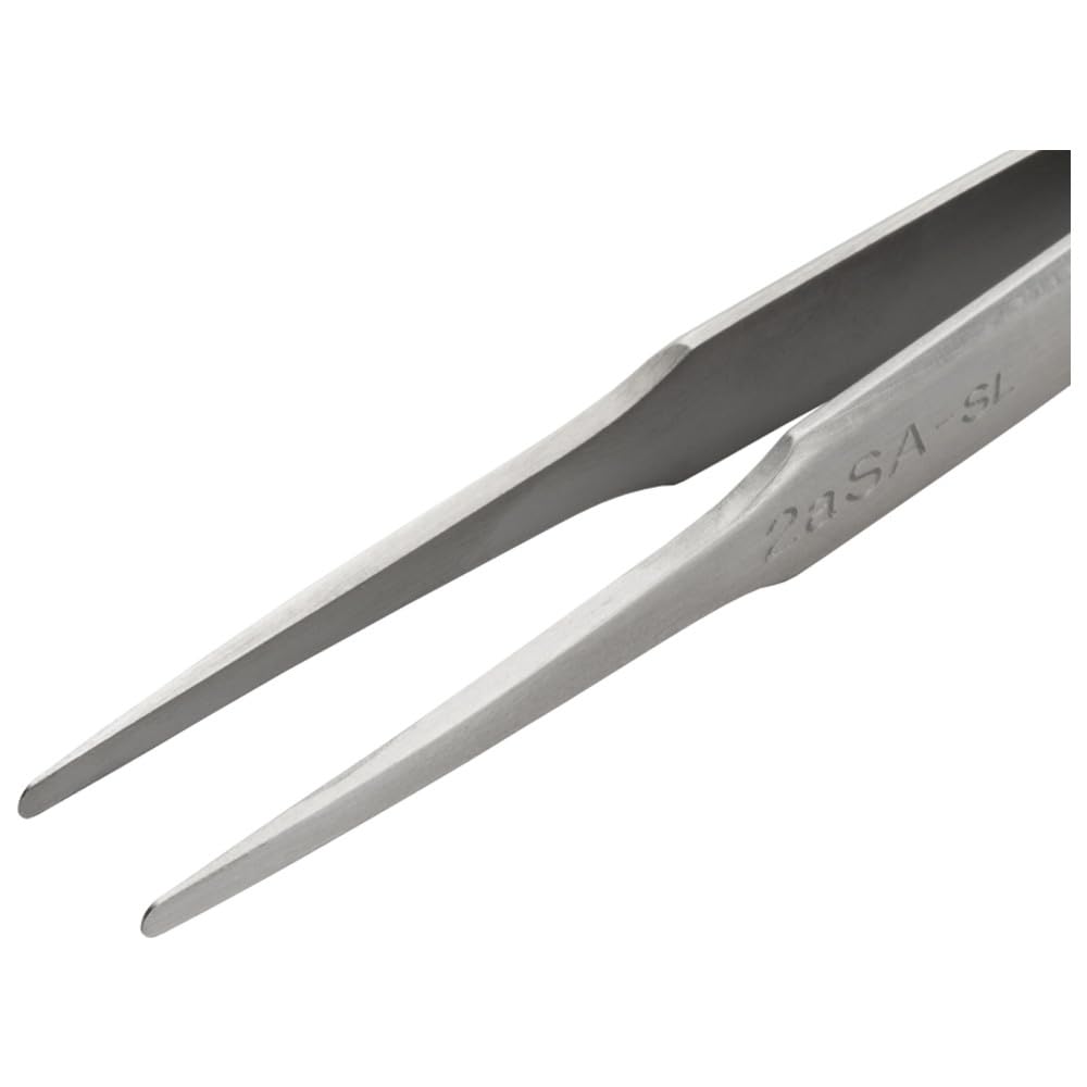Weller Erem 2ASASL Stainless Steel Straight/Round Broad Point Anti Magnetic Tweezer, 4.75" Overall Length