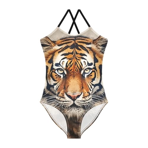 ALAZA Vintage Tiger Girl’s Swimsuits Bathing Suit One Piece Beach Swimwear