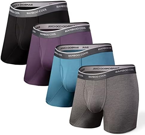 BAMBOO COOL Men's Underwear Boxer Briefs Soft Breathable Moisture Wicking Underwear Bamboo Viscose Performance 4 Pack