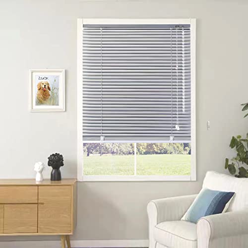 YIIBAII Mini Blinds Suitable for 44" W x 64" H Windows 1" Aluminum Horizontal Venetian Blinds Darkening with Rope and Pole can Mounted Inside or Outside（Grey）