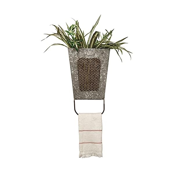 Farmhouse Galvanized Steel Wall Box with Towel Bar, Rustic Vintage Style Bathroom or Kitchen Decor Accessory, 8" x 4.2" x 13.5" by SciencePurchase