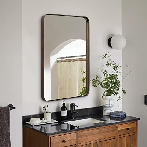 ANDY STAR Wall Mirror for Bathroom, 22" X 30" Bronze Bathroom Mirror with Stainless Steel Metal Frame Rounded Corner 1’’ Deep Set Design