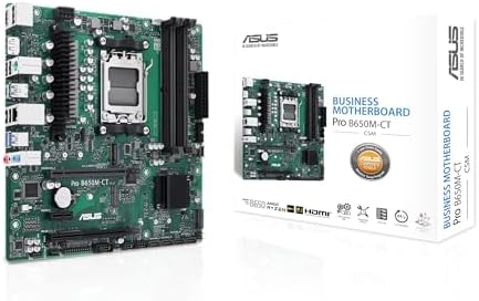 ASUS Pro B650M-Ct-Csm AMD B650 AM5 Ryzen Desktop 9000 8000 & 7000 Micro-ATX Matx Business Motherboard Ddr5, Pcie 5.0, USB 3.2, M.2, With Enhanced Security, Reliability, Manageability & Serviceability