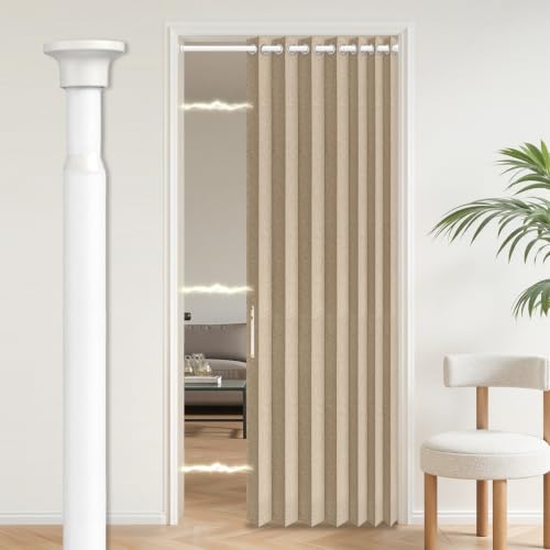 Image of AJAZZ Blackout Accordion Doors Interior with Curtain Rods Adjustable 28-39 inch Long, Invisible Folding Door Magnetic Door Curtain for Bedroom Living Room Doorway Curtain Set, 1 Pack, W42 x L80 in, Brown