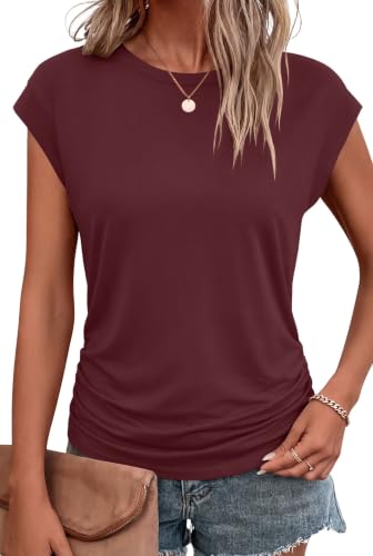 Image of Bliwov Womens Summer Tops Cap Sleeve Crew Neck Casual T Shirts