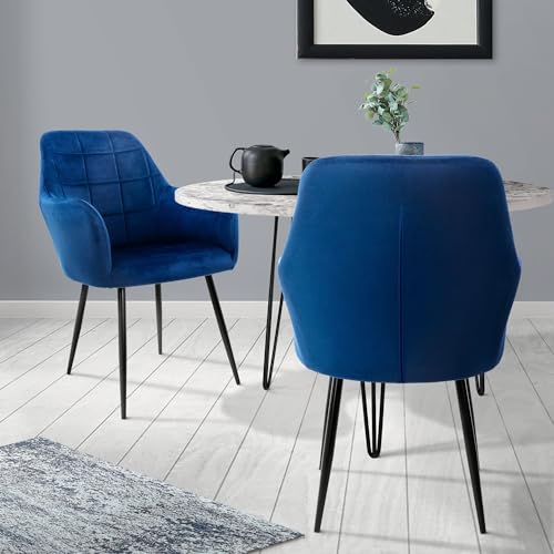 ECD Germany Sillas Comedor Azul Terciopelo