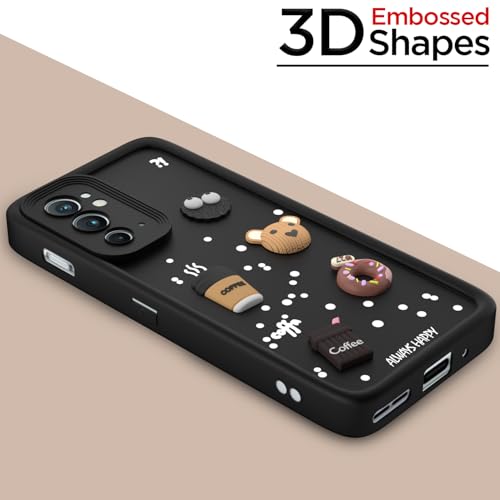 Image of Pikkme Back Cover for Oneplus 9RT 5G | Cute Fun Cartoon 3D Bear Silicone Full Body Protection Bumper Case (Black)
