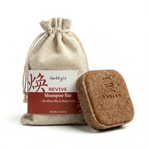 herblight He Shou Wu & Rosemary Revitalizing Shampoo Bar for Thinning Hair - Thickening & Volumizing Solid Shampoo - Natural Polygonum Formula for Shine & Vitality - Sulfate Free, Color Safe