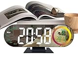 Orologio digitale con sveglia, con specchio a LED, datario, orologio digitale per camera da, comodino, lavoro, viaggi, dormitorio, cucina, bancone, studio, hotel, casa