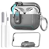Picture of for AirPods Pro 3 Case (2025) with Cleaner Kit, Cute with Lock Clid and Cleaner Kit,[Auto Pop-Up] Soft TPU Clear Cover with Bracket & Dustproof Design for AirPods Pro Case with Keyring(2025)