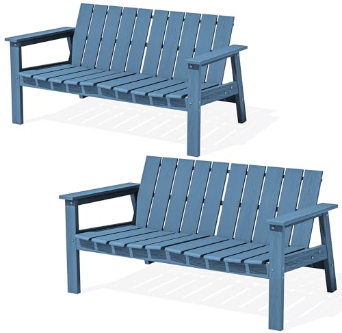 Image of SERWALL 2-Person HDPE All-Weather Outdoor Bench Set of 2, Navy