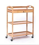 Carrito de bambú de 3 niveles con ruedas de freno, ideal para eventos de servicio de alimentos y entretenimiento.
