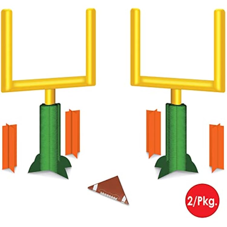 Beistle 2 Piece Game Day Goal Post Centerpieces Football Decorations Sports Party Supplies, 11, Green/Yellow/Orange/Brown/White