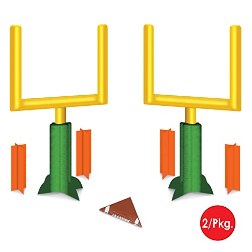 Beistle 2 Piece Paper Game Day Goal Post Centerpieces Football Decorations Sports Party Supplies, 11", Green/Yellow/Orange/Brown/White #TOP2
