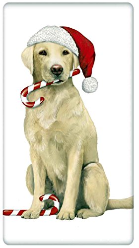Mary Lake Thompson Flour Sack Dish Towel - Santa Hat Yellow Labrador Retriever Dog