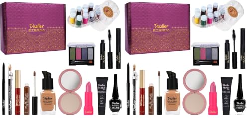 Image of Dazller Grand Glam Kit - Medium Skintone, All-in-One Makeup Set with Primer, Liquid Foundation, Kajal, Mascara, Eyeshadow & More, Long-Stay, Lightweight, Water-Resistant, Suitable for All Skin Types, 99.85g