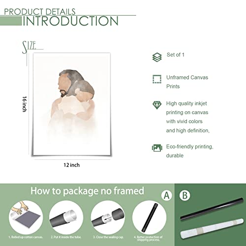 Oaopic Watercolor Christian Jesus Holding A Child Canvas Wall Art Abstract Jesus Portrait Poster Christ Spiritual Painting Boho Minimalist Religious Picture Wall Decor For Bedroom 12X16In Unframed #TOP6