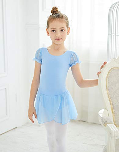 ZYLR collant de balé infantil para meninas dança saia de manga esvoaçante vestido de bailarina roupa
