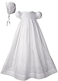32" Hand Smocked White Cotton Christening Baptism Gown with Bonnet, SM