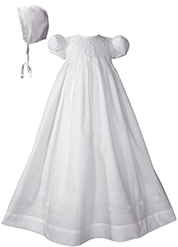 32" Hand Smocked White Cotton Christening Baptism Gown With Bonnet, Sm #TOP12