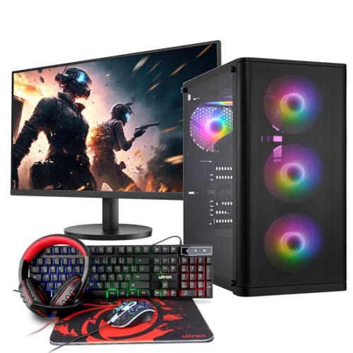 Basic Gaming Komplett PC Set Ryzen 3 3200G, 16 GB DDR4, 1000 GB SSD M.2, Win 11 Pro 64bit + 24 Zoll Monitor + Tastatur, Maus, Headset Bundle