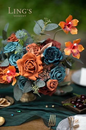 Ling's moment Artificial Flowers Wedding Rustic Teal Fall Combo for DIY Wedding Centerpieces Bouquets Combo Decorations - Image 4