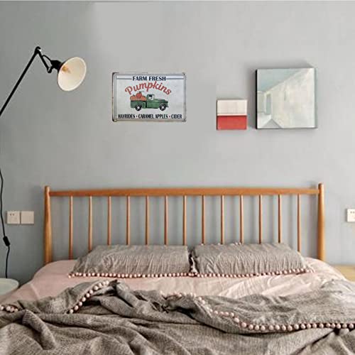 Tisoso Farm Fresh Pumpkins Vintage Kitchen Signs Green Truck Sign Farm Decorative Country Home Decor Iron Painting Decoration 8X12Inch #TOP3