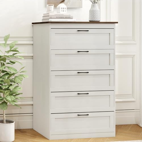 LYNSLIM-5-Drawers-Dresser-Farmhouse-Dressers-for-Bedroom43-Tall-Wood-Rustic-Chests-of-Drawers-with-Dual-Color-DesktopModern-Organizers-and-Storage-Dressers-with-Black-Handle-of-Living-RoomHallway LYNSLIM 5 Drawers Dresser Farmhouse Dressers for Bedroom43 Tall Wood Rustic Chests of Drawers with Dual Color DesktopModern Organizers and Storage Dressers with Black Handle of Living RoomHallway