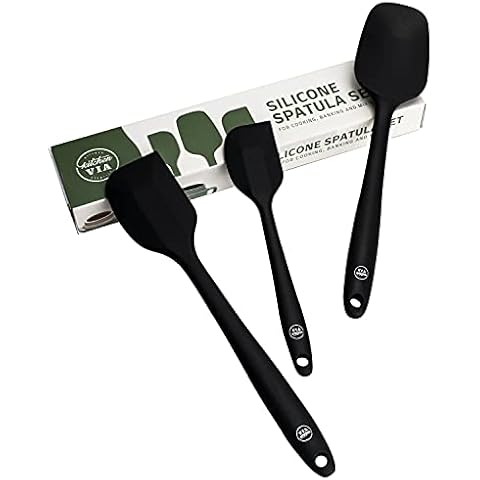 KitchenVIA 3-Piece Silicone Spatula Set with Spoon and Turners - Non-Stick, High Heat Resistant, and Strong Iron Core Cover