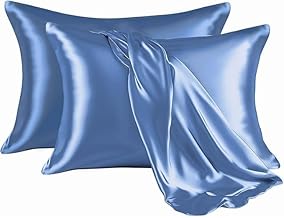 Satin Silk Pillow Cover Set of 2 | 300 TC Bamboo Pillowcases for Hair & Skin – Ultra Silky Soft, Breathable & Cooling – Envelope Closure, Wrinkle-Resistant (Sky Blue, 20x30 Inch)
