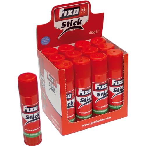 Fixo Stick | Pack 12 Pegamentos Barra Escolar 40g | Apto para Uso Infantil | Sin Disolventes | Lavable | Material Escolar Perfecto Para Usar en Manualidades Niños