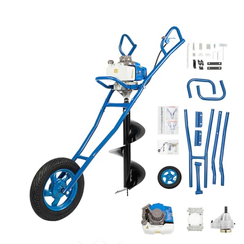 EGBNSY Tarière Thermique 63cc 2 Temps, 2.2KW Tariere Thermique avec Roue, Forage 300mm ,Tarière à Main Outil CreuserTrou pour Agriculture, Jardin, Plantation