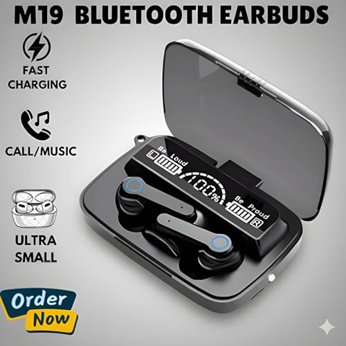 Image of M19 Wireless Bluetooth Earbuds with LED Power Display, Wireless Charging Case, Touch Control