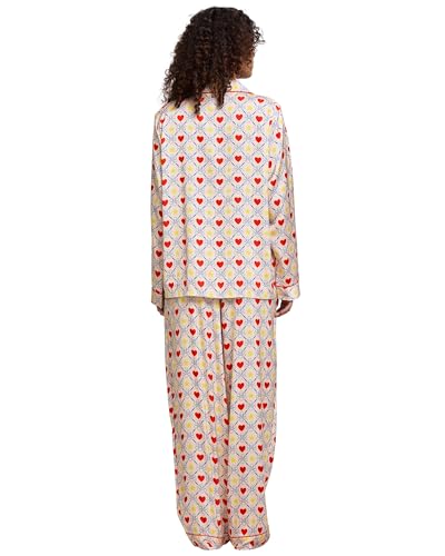 Image of YiNi LuLu Womens Silk Satin Pajamas Set Button Down 2 Piece Pjs Long Sleeve Oversized Sleepwear with Pockets