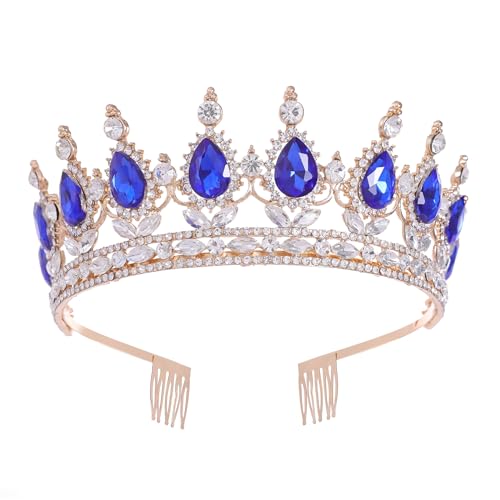 Blue Tiara Crown for Women Crystal Queen Crowns Princess Tiaras with Comb Royal Crown for Wedding, Christmas, Halloween, Birthda, party, Prom, Anniversaries