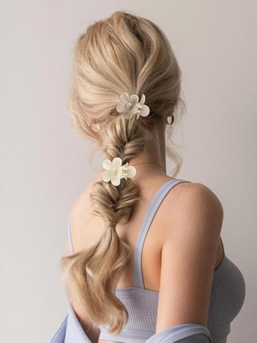 Image of Bakefy- 4+4 Matte Hair Clips for Women, Hair Claw Clips for Thin Thick Hair 2 Inch Rectangle Hair Claw Small Flower Clips Non-Slip Hair Accessories Ideal Gifts for Girls