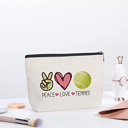 Tennis Gifts Tennis Pouch Bag Inspirational Gifts for Women, Gifts for Tennis Lovers Players Birthday Gift for Coach Best Friend Sister - Peace Love Tennis Makeup Bag