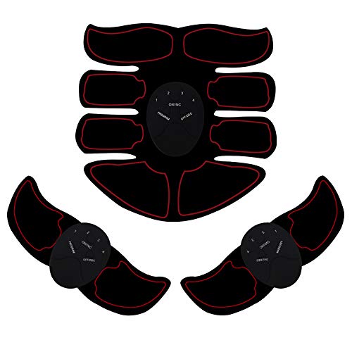 EMS Muscle Stimulator, EMS Trainingsgerät, EMS Bauchmuskeltrainer, USB-Wiederaufladbarer Tragbarer Muskelstimulator, Bauchtrainer Elektrisch für Bauch, Arm, Bein-Fitness Trainings Gang (Rot)