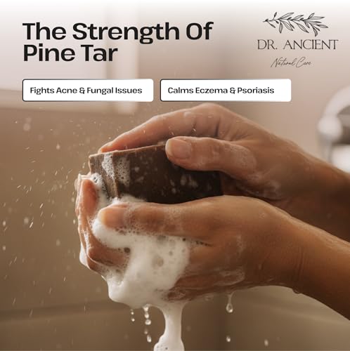 Image of Dr.Ancient Pine Tar Black Soap Bar, Organic Soap Bars Handcrafted the Traditional Way, Natural Chemical-Free, Vegan, Used for Face and Body, Deep Cleansing, and Nourishing Daily Skin