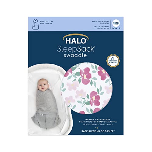 Image of HALO 100% Cotton Sleepsack Swaddle, 3-Way Adjustable Wearable Blanket, TOG 1.5, Stems, Small, 3-6 Months