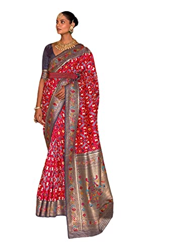 Sari indien en soie tissée haut de gamme avec pièce de chemisier rouge