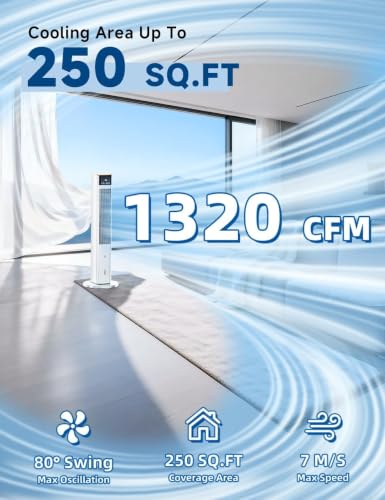 Image of HIFRESH 107CM Tower Fans w /Cooling, Memory & Aroma Function, Remote & Touch Screen, 4 Modes & 3 Speeds,15H Timer, 4.2L Dual Tanks, 6 Ice Pack, 22Ft Air Throw, Low Power Consumption Tower Fan for Room