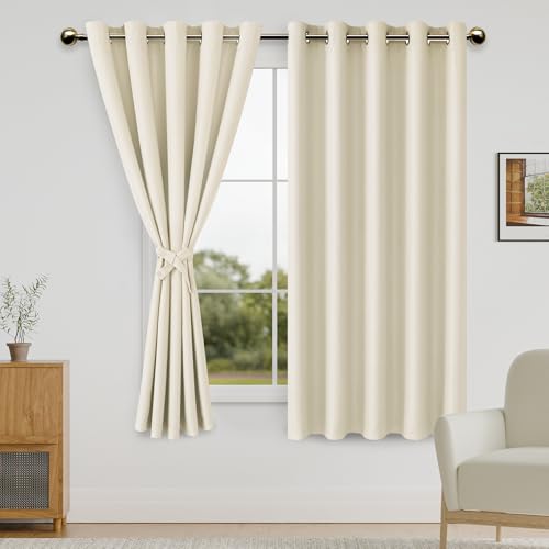 DWCN Blackout Curtains for Bedroom, 60 x 63 inch, Light Beige, Set of 2